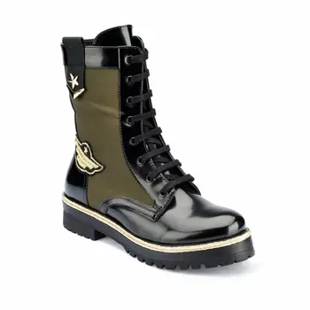 

New Ankle Boots Platform Boots Natural Leather Short Booties Mid- Calf Winter Casual Shiny Black Shoes