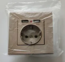 Coswall-Enchufe de pared con puerto USB, toma de corriente de 16A tipo europeo dual, para carga de 5V y 2.1A, con indicador LED, panel gris, negro, blanco o dorado