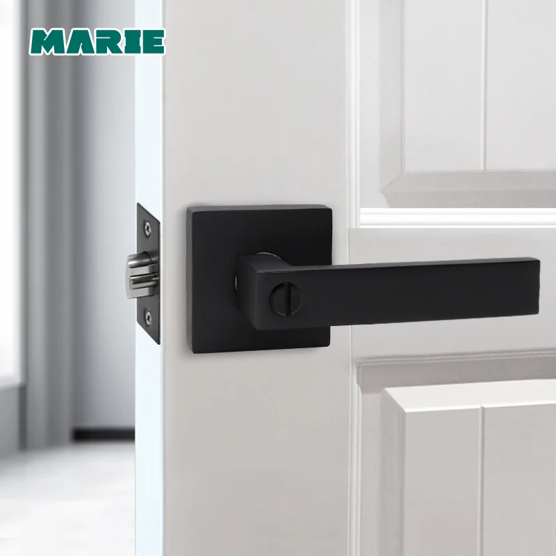 LH3008 Stainless Steel Door Handle with Lock Cylinder Front Back Lever Latch Polished Home Security Interior Accessories