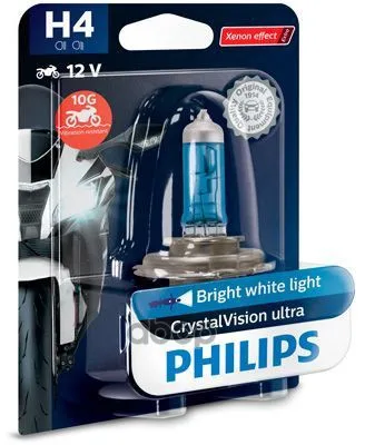 Лампа Галогеновая Crystalvision Ultra Moto H4 P43t-38 12в 35вт 3700k Bw Philips арт. 12342CVUBW | Автомобили и