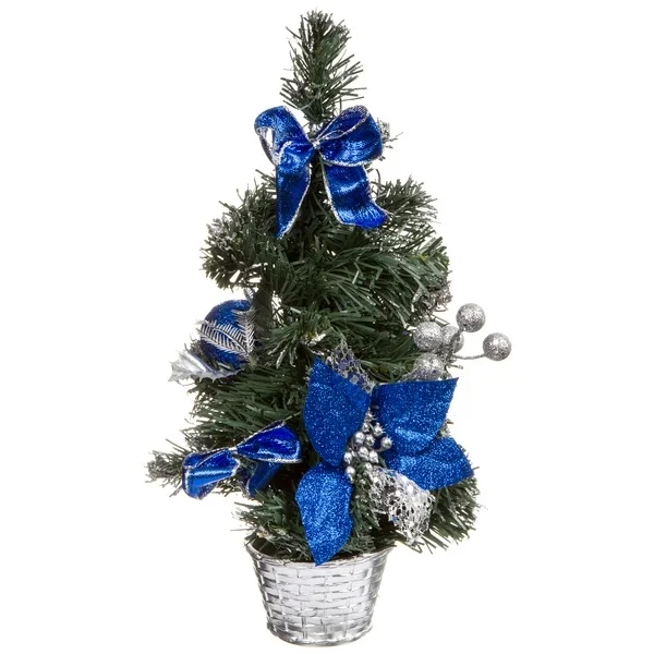 Christmas tree snowmen 31 cm flowers bows balls stand-basket blue-silver (e96745) home decor christmas Artificial trees decorations 2021 | Дом и