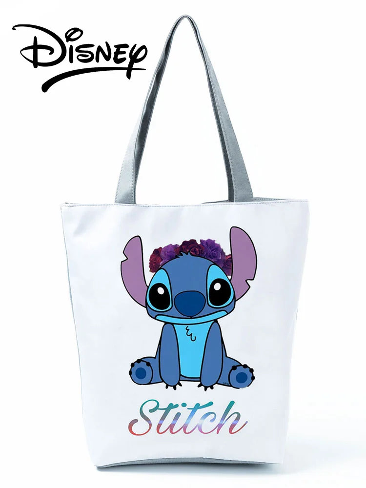 Disney Lilo Stitch Handbag Beach High Capacity Tote Girl Cute Cartoon Shoulder Bag Women Reusable Shoppaing Bag Custom Pattern 