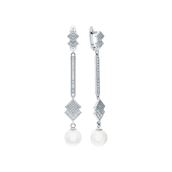 

Silver earrings with pearls imitation and cubic zirconia sunlight sample 925