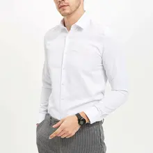 Дефакто мужская белая официальная рубашка с воротником с лацканами Повседневный тканый Топ рубашка с длинным рукавом офисная Деловая одежда Топ Shirt-L7562AZ19AU