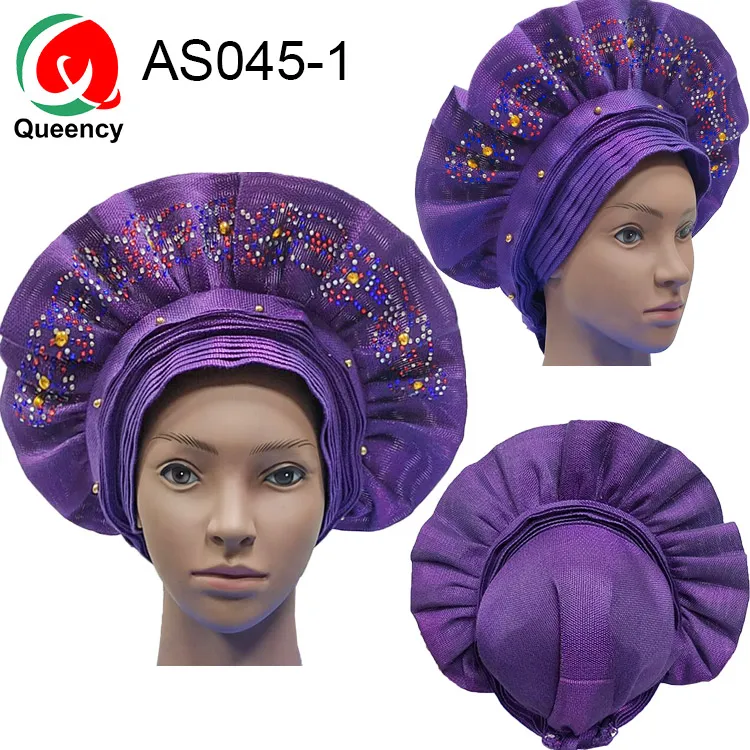 AS045-1 AS045-DHL Auto Gele Headtie, красивый дизайн, Нигерия, уже ручной работы, камни с бусинами для свадьбы и вечеринки - Цвет: AS045-1