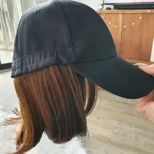 Peluca corta de pelo negro rizado para mujer, gorra de béisbol, fibra sintética resistente al calor, pelucas Bob