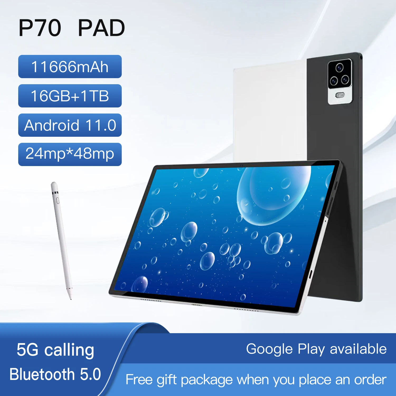 10, 11, 12 Inch Android 11.0 Tablet, 16gb Ram, 512gb Rom, 4k Hd Screen, 5g, Dual Sim, Wifi