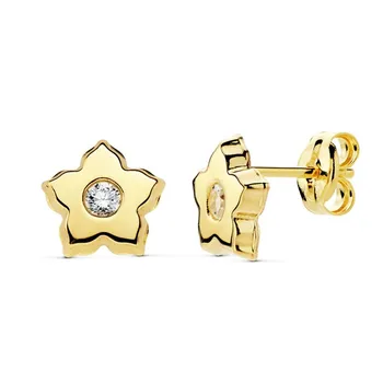 

Earrings 18k gold flower 7mm. Center cubic zirconia [AB8859]