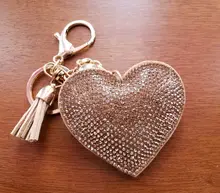 ZOSHI-Llavero borla cuero con forma de corazón, llavero con anilla para llaves, llavero de cristal de Metal, bolso con abalorio, colgante automático, regalo, precio al por mayor