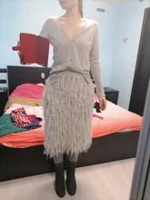 Crochet Skirt Feather-Sweater A-Line Midi Grey Long Designer High-Waist Fashion Women