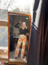 Flare-Pants Long-Trousers Knitting Amber-Pattern Vintage High-Waist Plaid Package Geometric