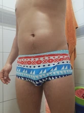 Azul Flor de impresión de los hombres nadar breve Bikini Gay baño impermeable bañador de natación surf playa pantalón Sexy traje de pantalones cortos