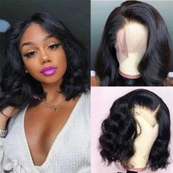 13x4 Lace Frontal Human Hair Bob Wig Body Wave Human Hair Lace Front Bob Wig Natural Black Wig For Black Women Transparent Lace