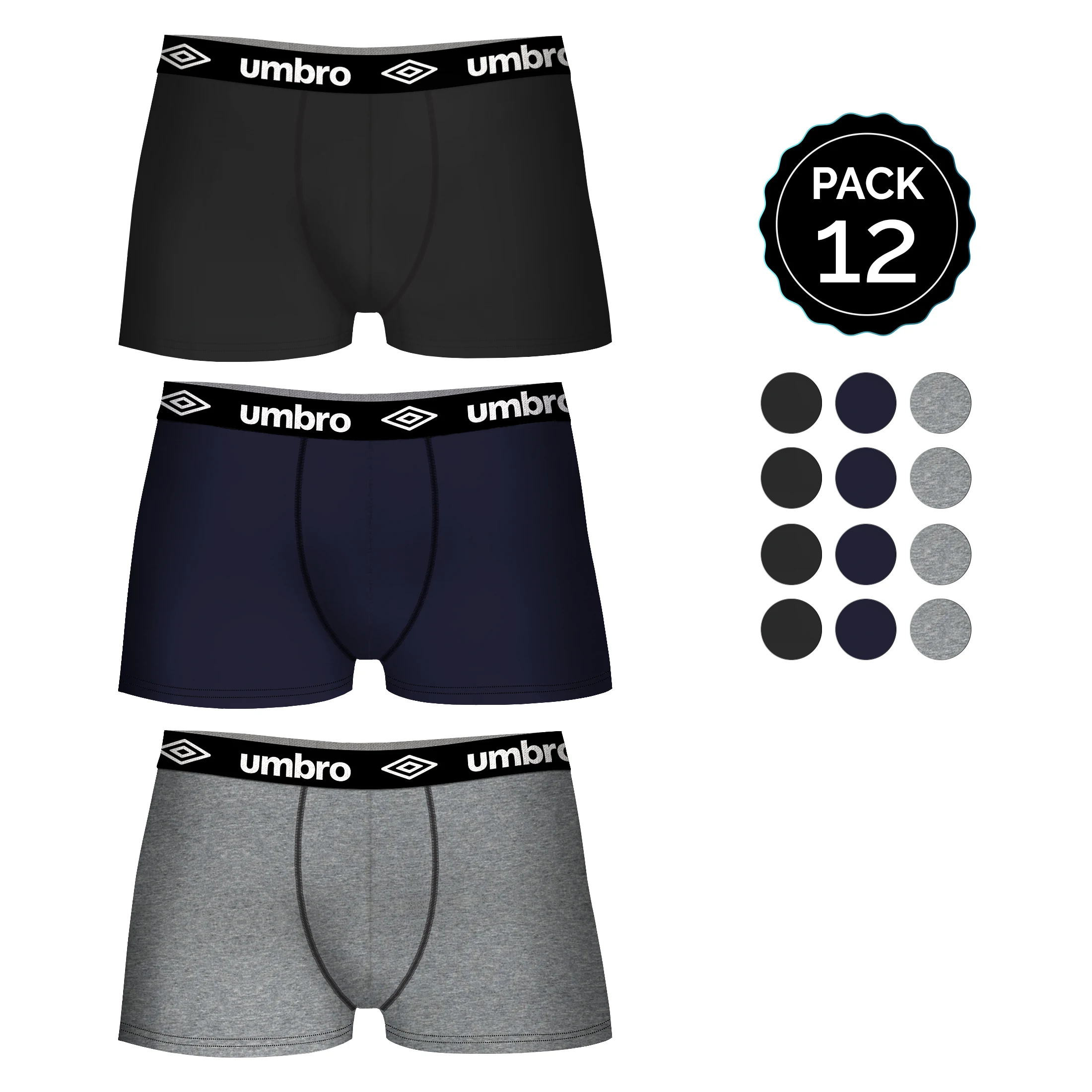 UMBRO трусы-боксеры 12 штук в разных цветах 3 варианта на выбор для мужчин - Цвет: Черный