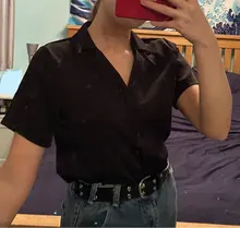 Blouse Women Shirt Tops Cardigan Short-Sleeve Office Loose Formal Yellow Casual Fashion