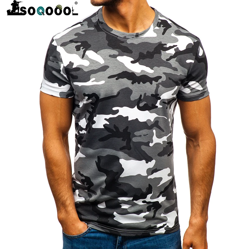 

Soqoool Summer Fashion camouflage t-shirt men Casual O-neck Cotton streetwear t shirt Men Gym Short Sleeve Tshirt tops