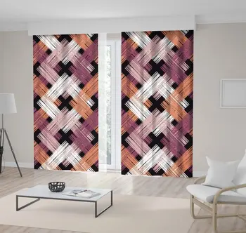 

Curtain Boho Tribal Folk Motifs 2014geometrical Zigzag Style Pattern on Black Background Purple Beige White