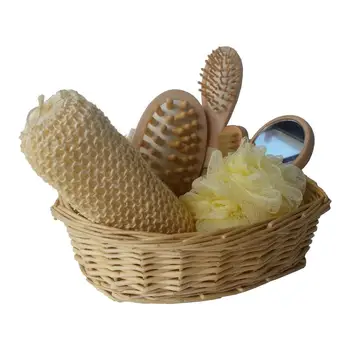 

Bath Hammam Massage Cleaning Set 7 Piece Bamboo Natural Product with Basket