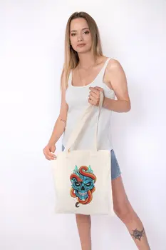 

Angemiel Bag Serpentine Skull And Crossbones Cotton Shopping Beach Tote Bag