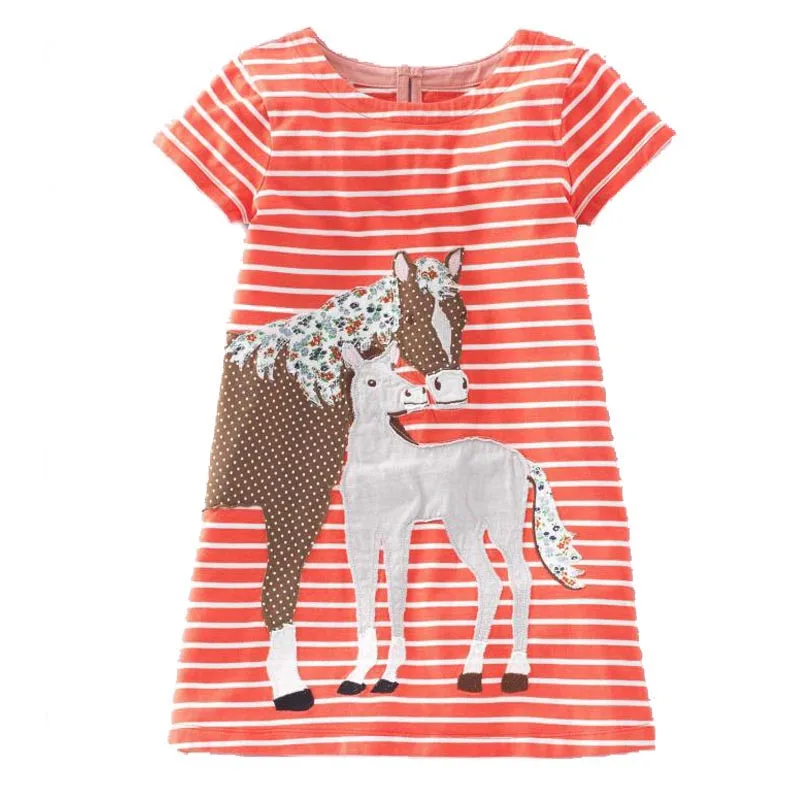 Jumping Meters Baby Girl Dress with Animal Applique Summer Clothing Girls Princess Elsa Dress Cotton Kids Party Dresses girls dress princess costume
