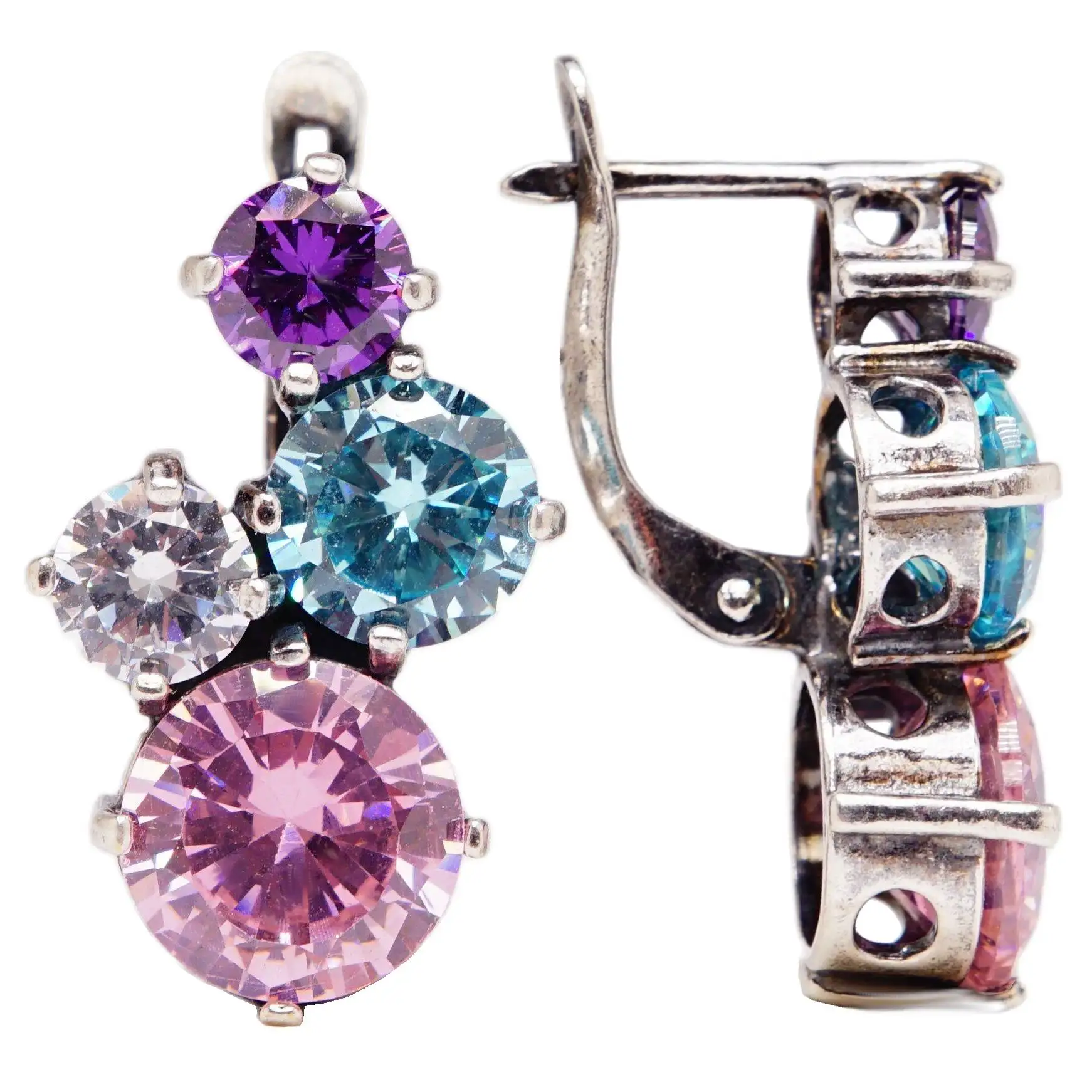 Earrings bright &quotdiamre&quot cubic zirconia colored mix silver plated 12 Mk earrings set 3063 good things | Украшения и