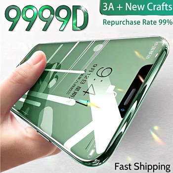 

9999D 3A Curved Glass on For iPhone 11 Pro XS MAX XR X Full Cover Screen Protector Tempered Glass For iPhone 10 7 8 6s Plus Film