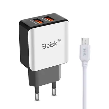 

BEISK Cargador USB Pared + Cable Micro USB, con 2 Puertos de Salida USB/3.1A, Enchufe Europe