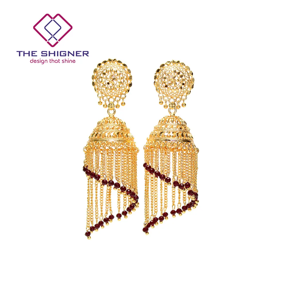 THE SHIGNER Этническая индийская Золотая клетка Jhumka Jhumki кристалльное с кисточкой серьги индия, этно-стиль традиционные висячие серьги ювелирные изделия - Окраска металла: TSLR-4C