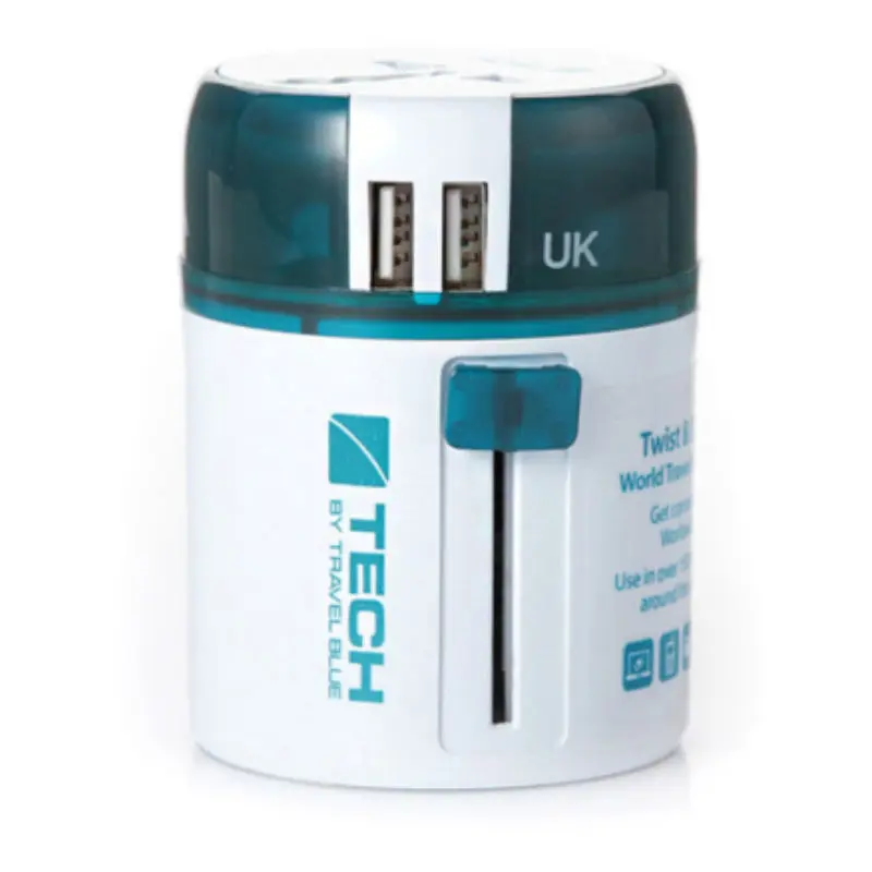 Универсальный адаптер-переходник с 2xUSB-портами для зарядки Travel Blue Sliding Adaptor(270) цвет Зеленый