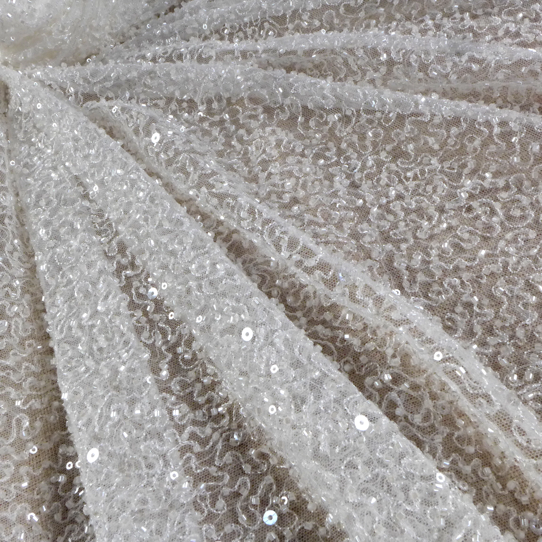 

Кружевная ткань цвета слоновой кости La Beauty 2021, новая свадебная ткань, вышитая бисером и прозрачными блестками, свадебное платье, кружевная ткань, 1 ярд