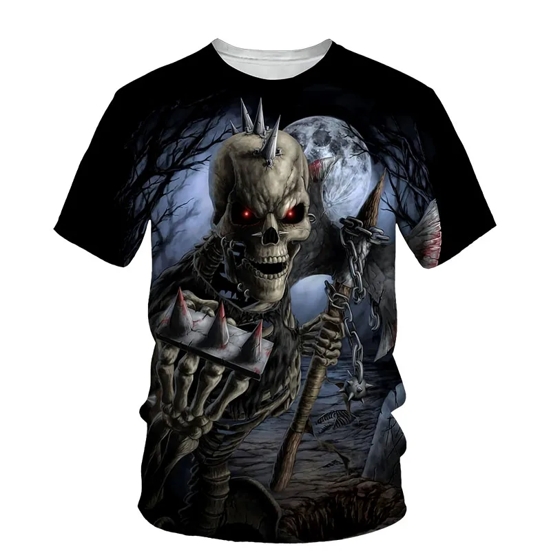 Waliicorners Men Short Sleeve Tees Tops Fashion Style Casual T-shirts 3D Death Skull Printed T-shirt 16 U47e870bd63cf4e07b9f4881fccef9edfO
