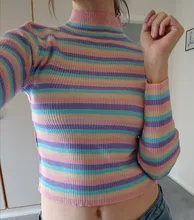 Beiyingni-suéter de punto de manga larga para mujer, suéter informal a rayas de Color, Tops Ulzzang básicos para mujer