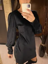 Patchwork-Dress A-Line-Lantern-Sleeve V-Neck Lace-Edge Simplee Open-Back Nightclub Sexy