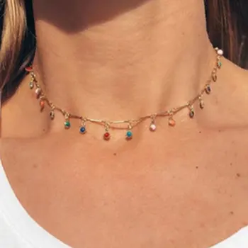 

Bohemian Colorful Beads Choker Necklace for Women Star Moon Rainbow Colored Stone Chain Necklace Chokers Handmade Party Jewelry