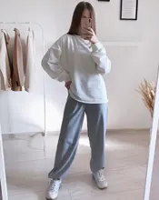 Wide Leg-Trousers Tracksuit-Pants Joggers Grey Women Clothing Y2k High-Waist Korean Fashion