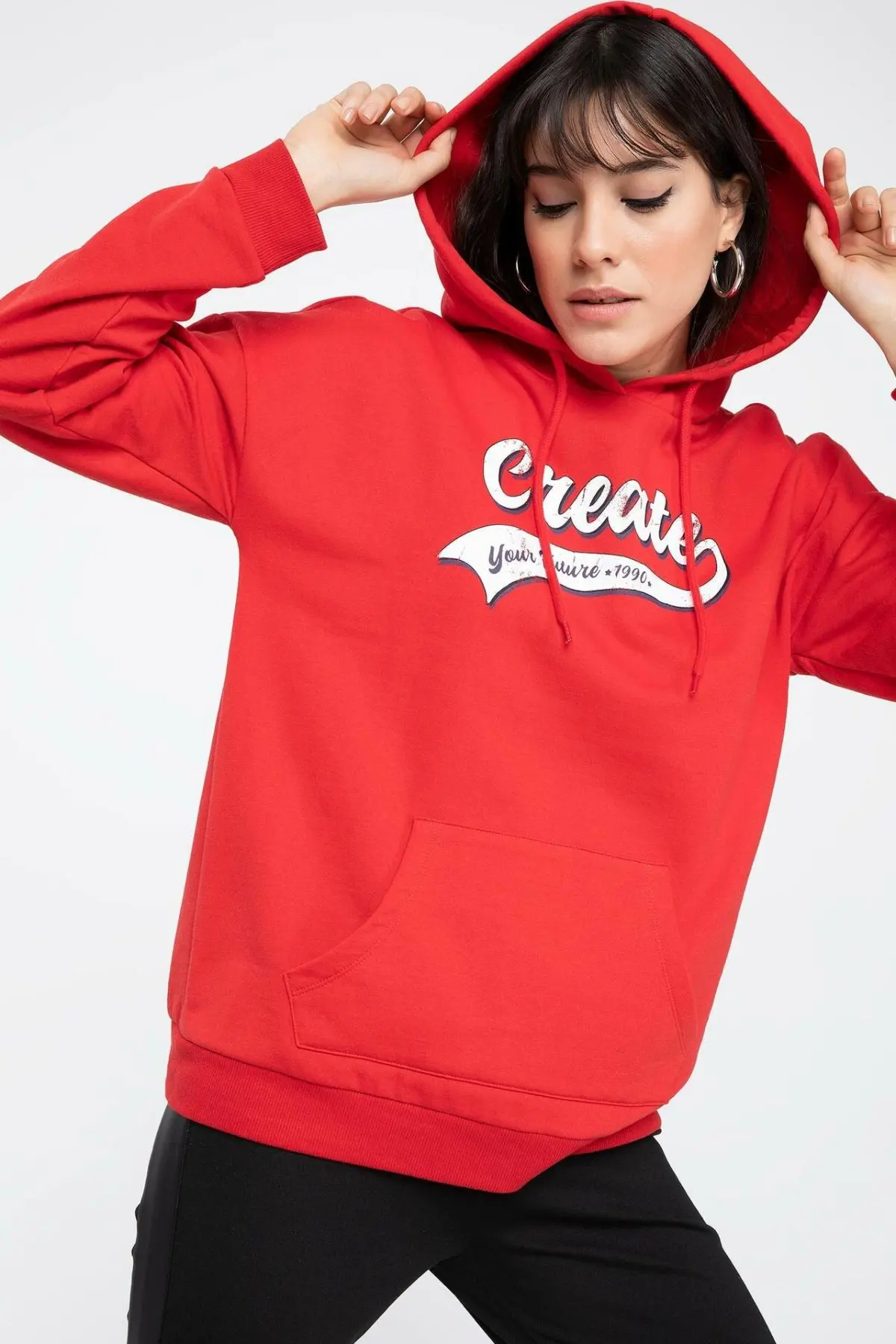 

DeFacto Women Fashion Hoodies Letter Pattern Casual Pullover Long Sleeves Women Jumpers Tops Autumn New -K6950AZ18CW