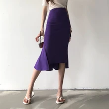 Faldas de oficina elegantes de verano para mujer, ceñidas, de cintura alta, con volantes, ropa de trabajo por debajo de la rodilla