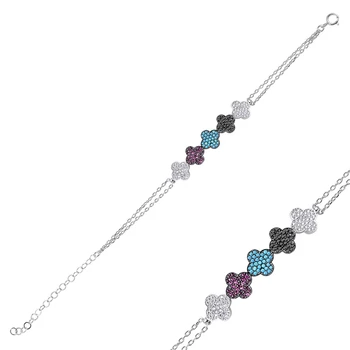 

Silver 925 Sterling Zircon Cubic Zirconia Clover Bracelet