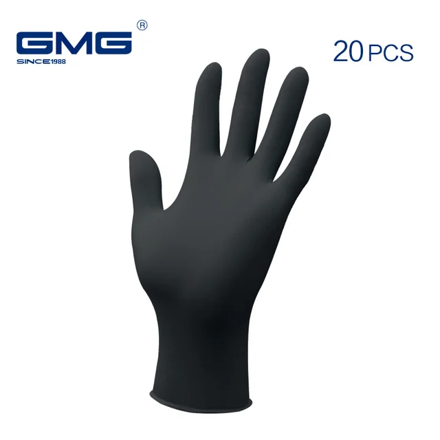 Gloves Nitrile Waterproof Work Gloves GMG Thicker Black 100% Nitrile gloves for Mechanical Chemical Food Disposable Gloves Black-20 Pcs
