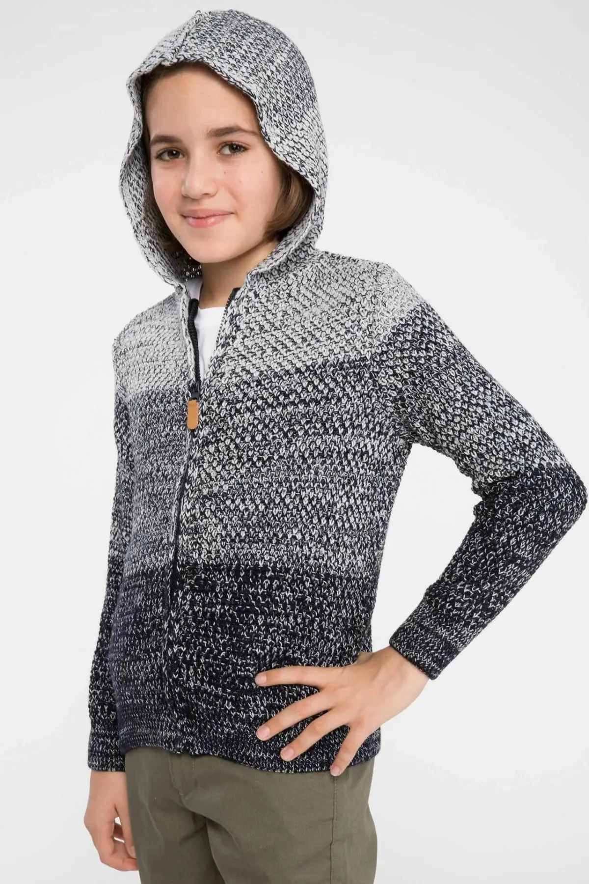 

DeFacto Fashion Girls Striped Zipper Slim Jacket Hooded Casual Simple Girls Hooded Coat Autumn New - I9232A618AU