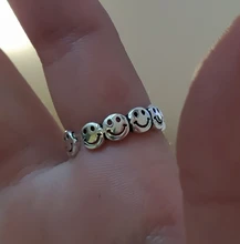 Vintage Ancient Silver Color Happy Smiling Face Open Rings for Women Punk Hip Hop Adjustable