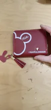 Disney-cartera pequeña de Mickey mouse para mujer, monedero para estudiante con cremallera corta, borla, mini billetera, tarjetero de Minnie