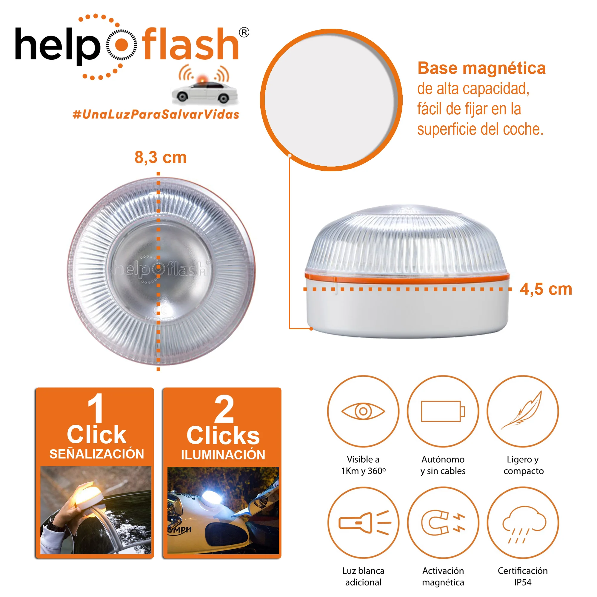 HELP FLASH emergency light v16 autonomous emergency signal beacon with DGT  approved flashlight