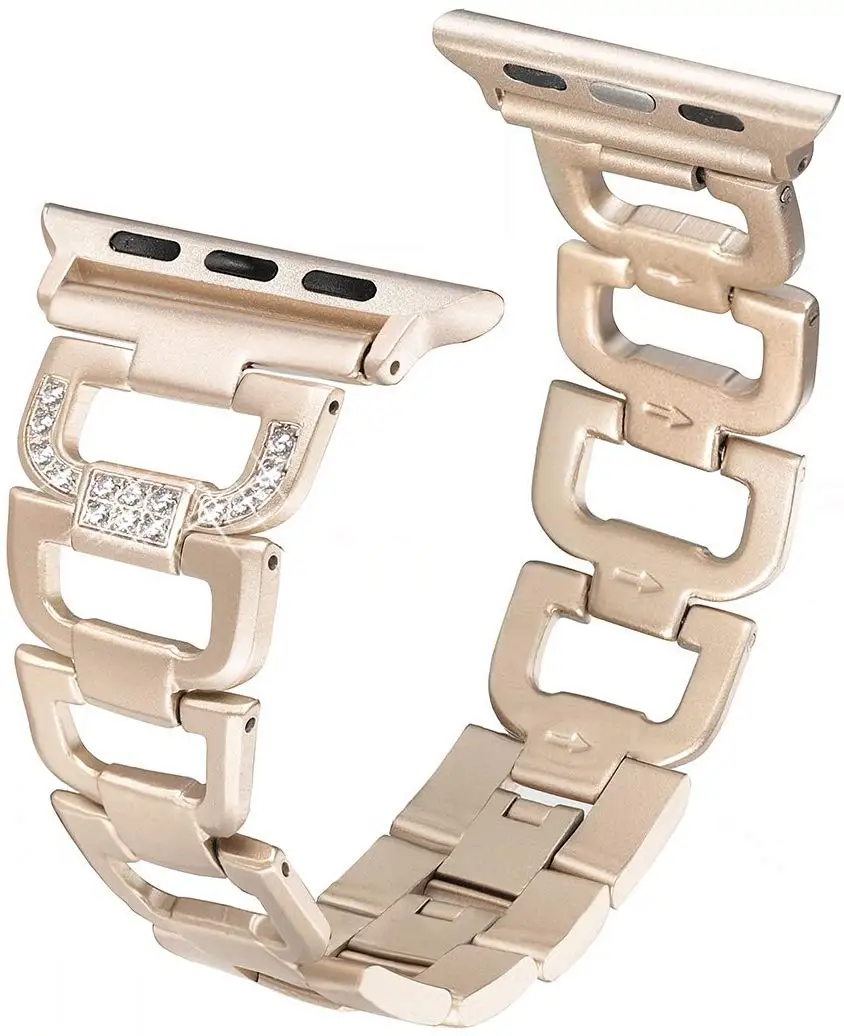 Женский ремешок с бриллиантами для Apple Watch 38 мм 40 мм 42 мм 44 мм браслет из нержавеющей стали для iWatch серии 5 4 3 2 1 - Цвет ремешка: Champagne gold