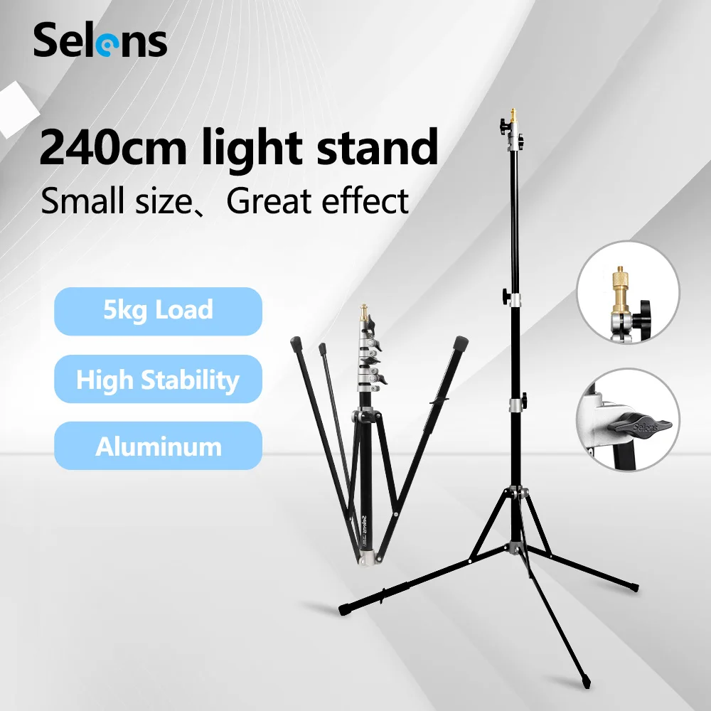 Selens 240Cm Photography Light Stand Photo Studio Kit Stand Alluminio Reverse Folding Photography Accessories Light Stand Treppiede
