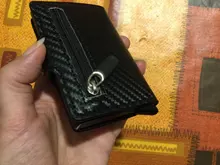 Tarjetero de Metal RFID con botón para hombre, Cartera de fibra de carbono con protección, delgada, antirrobo, 2021
