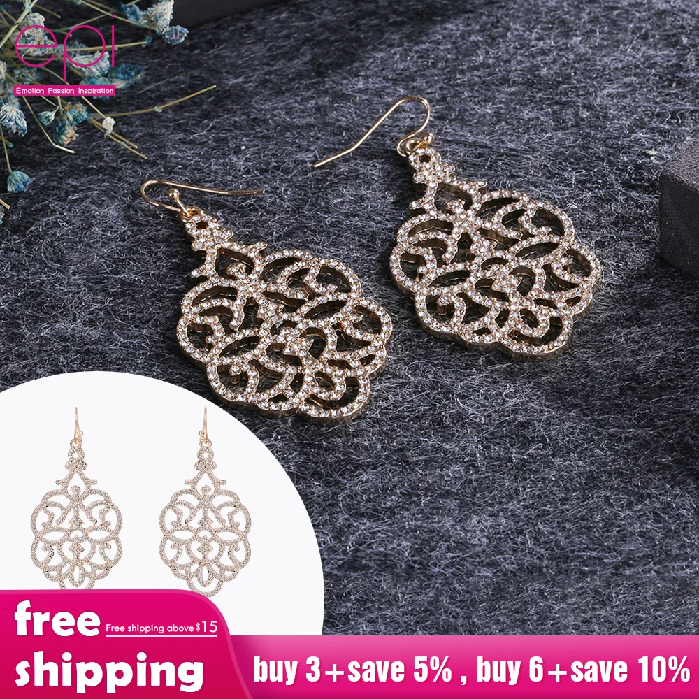EPI branded earring Gold Color Filled Alloy Round Earrings Fashion Jewelry Hollow Out Dangle Flower Bijoux Pendientes | Украшения и