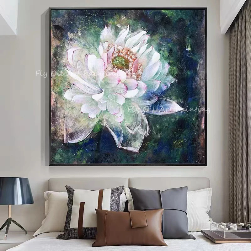 

100% hand painted beautiful white flower square thick knife picture oil painting for office living room decoration gift unframe