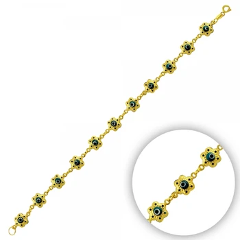 

KUTAYDAN 925 Sterling Silver Hand Job Glass Eye Bead Daisy Bracelet