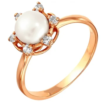 

Примаэксклюзив ring flower with pearls and cubic zirconia Red Gold